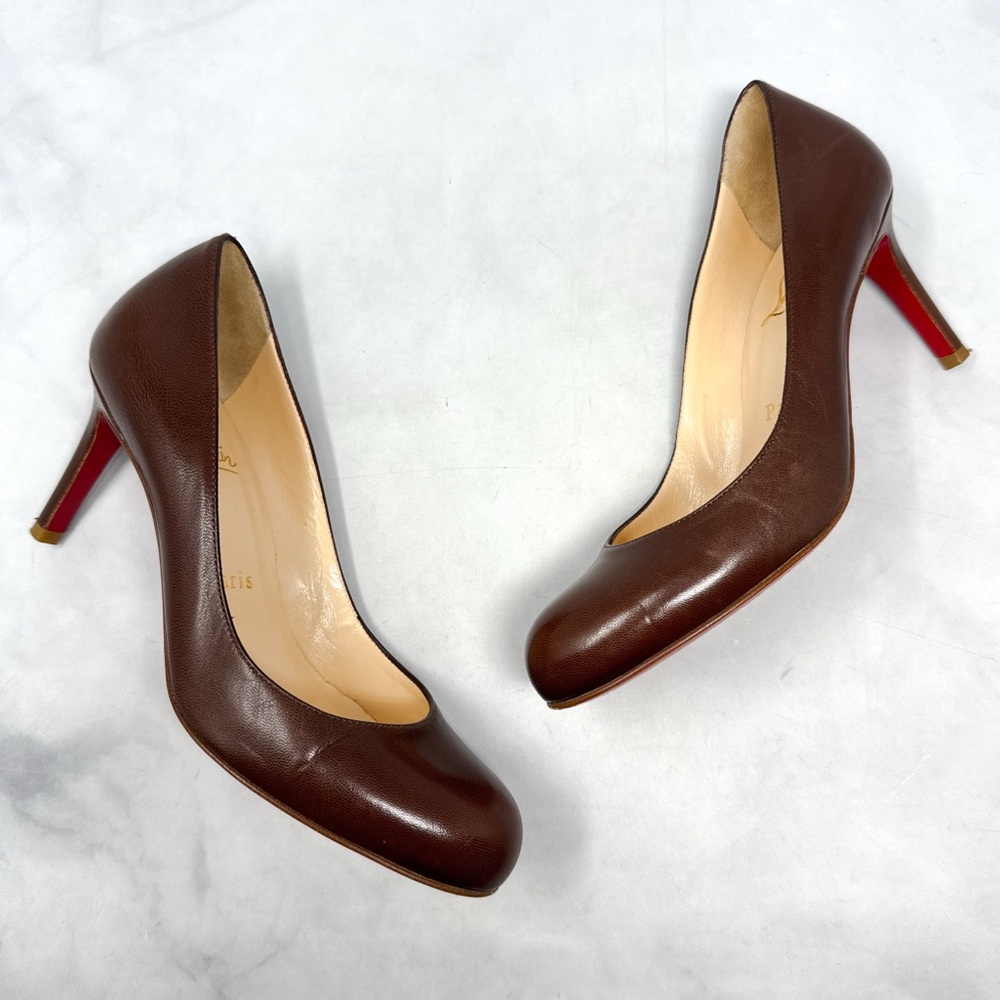 Christian Louboutin Vintage Simple Pump 85 Leather Low Mid Height Heels Brown 36